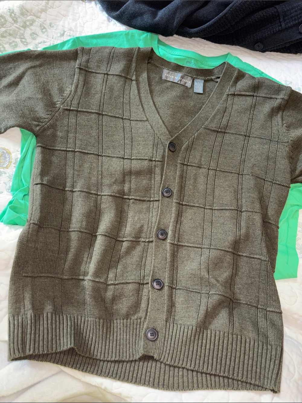Vintage 1990 Oscar de la Renta men’s olive green LG classic V-neck BUTTON DOWN